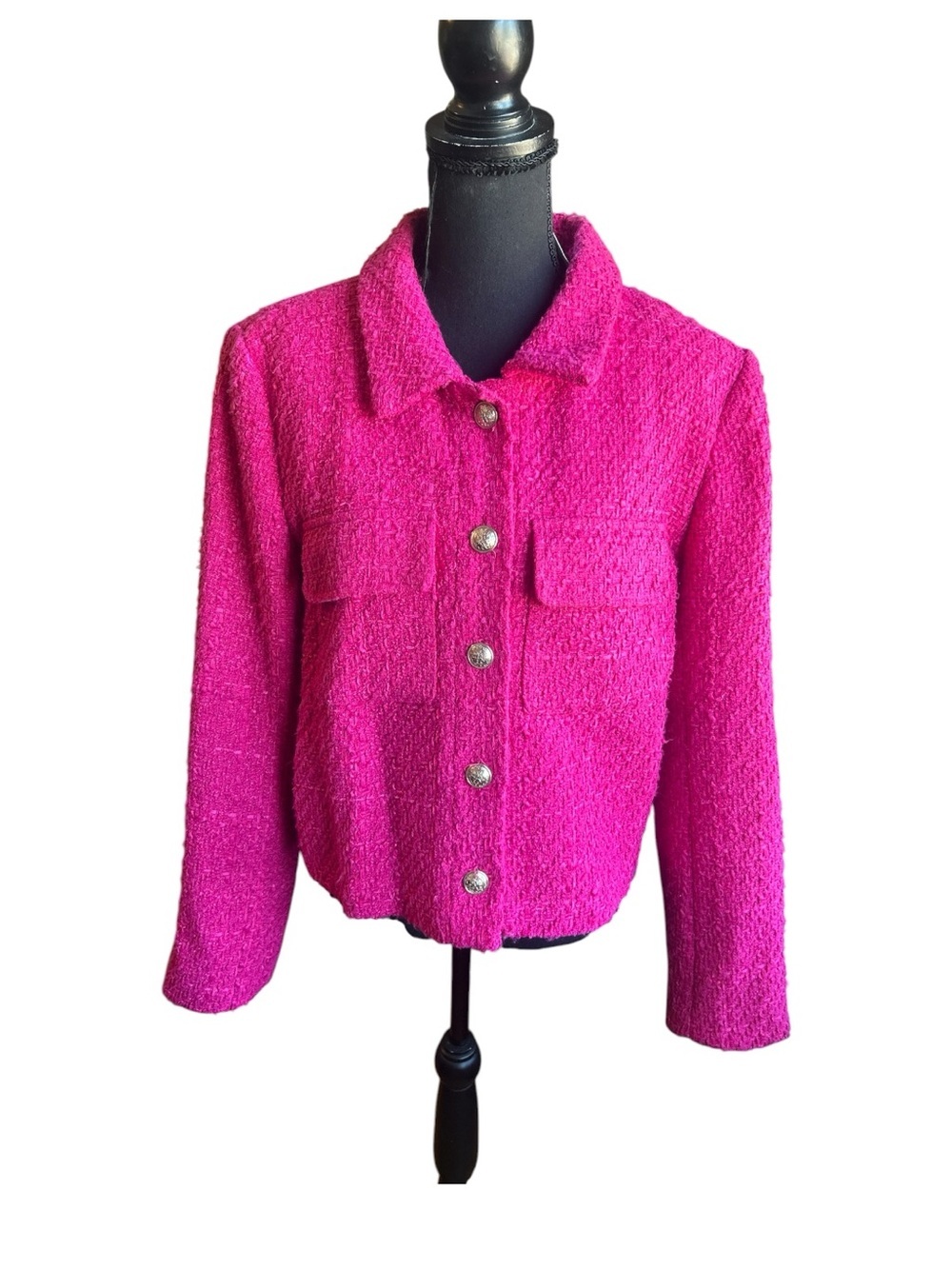Nicole Miller Women's Hot Pink Bouclé Jacket - Classic Collar